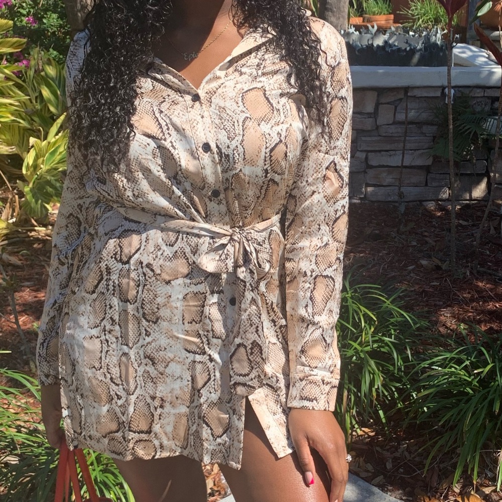 Beige Snake Print  Dress
